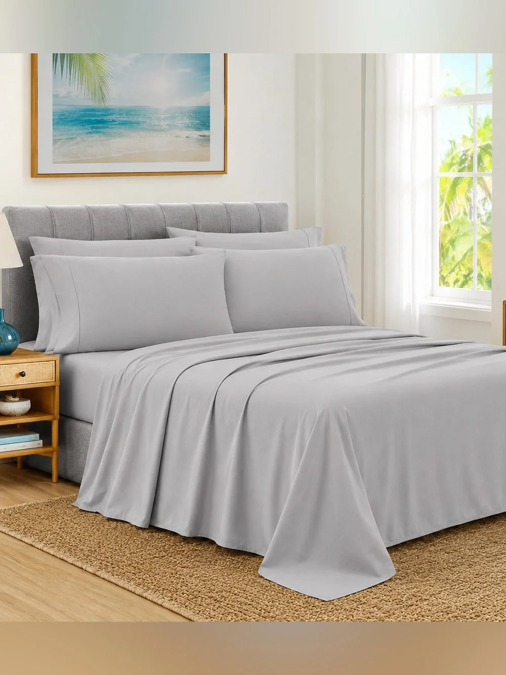 Kirkland Signature Queen 680 TC Pima Cotton 6Pc Sheet Set Alloy Gray NEW